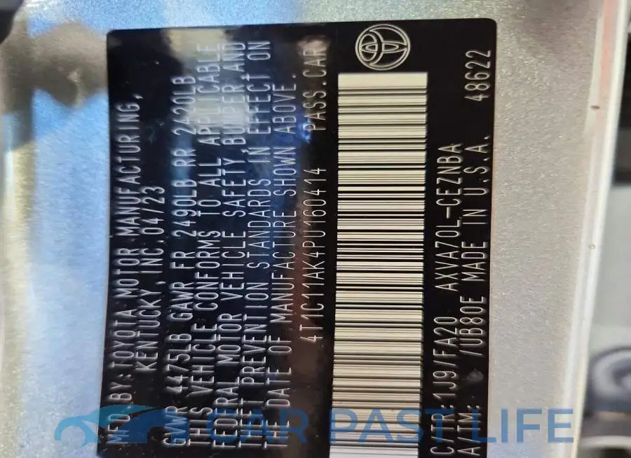 4T1C11AK4PU160414# 12