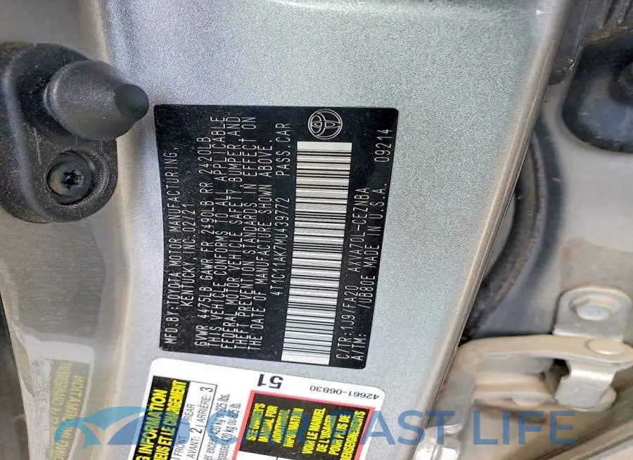 4T1C11AK7MU439772# 12