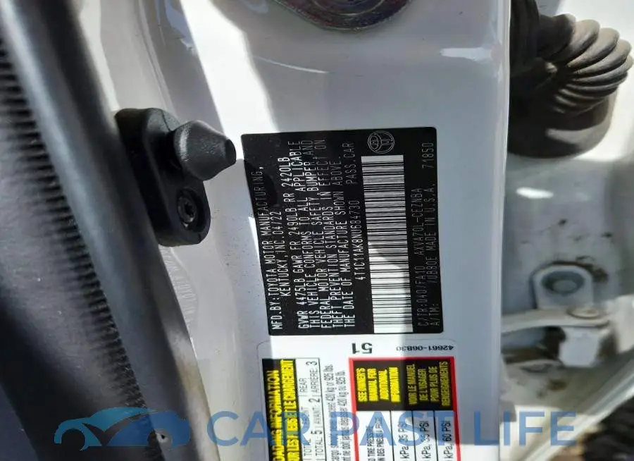 4T1C11AK8NU684730# 12