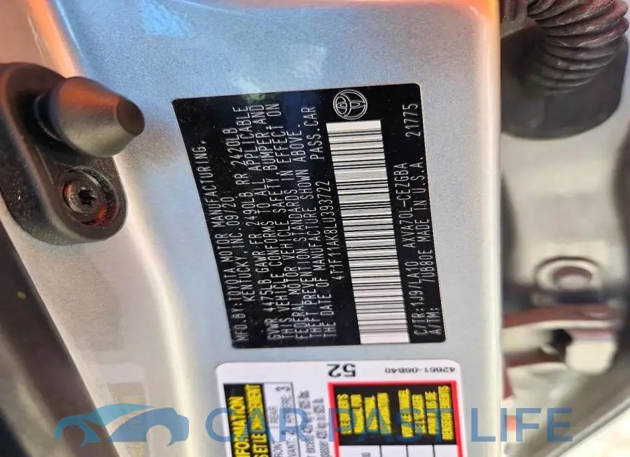 4T1F11AK8LU393722# 12