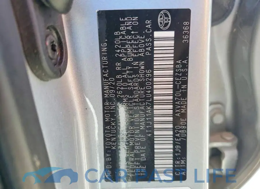 4T1J11AK7LU400296# 12