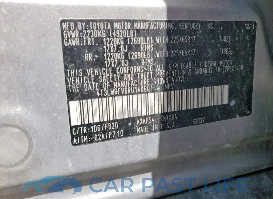 4T3LWRFV6RU140601# 13