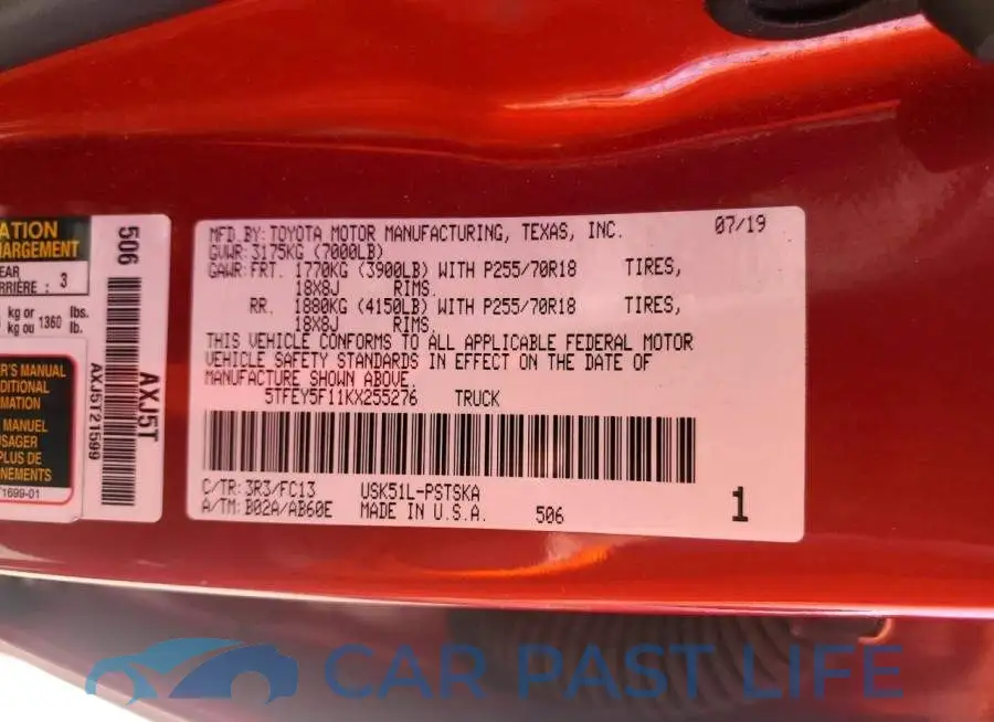 5TFEY5F11KX255276# 12
