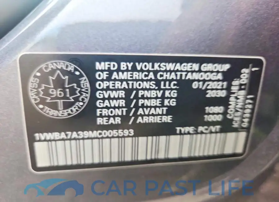 1VWBA7A39MC005593# 12