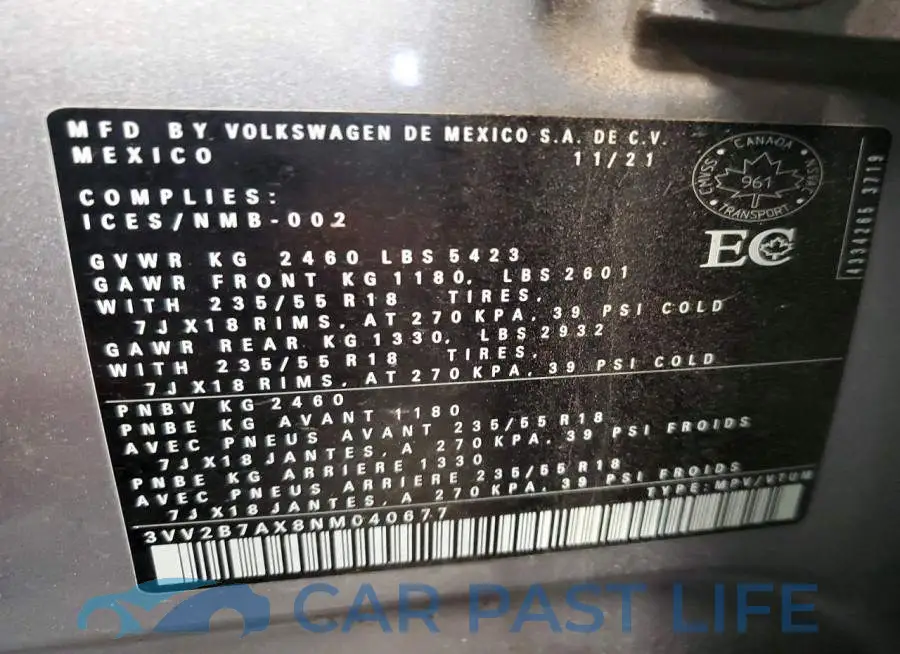 3VV2B7AX8NM040677# 14