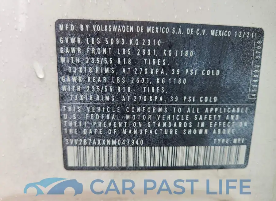 3VV2B7AXXNM047940# 14