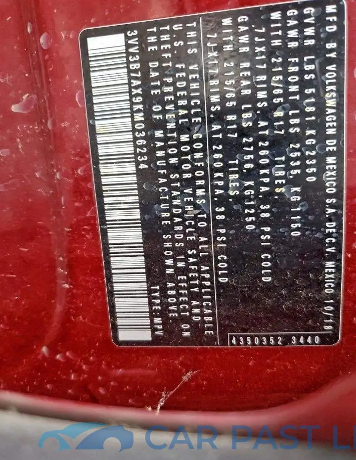 3VV3B7AX9KM036234# 13