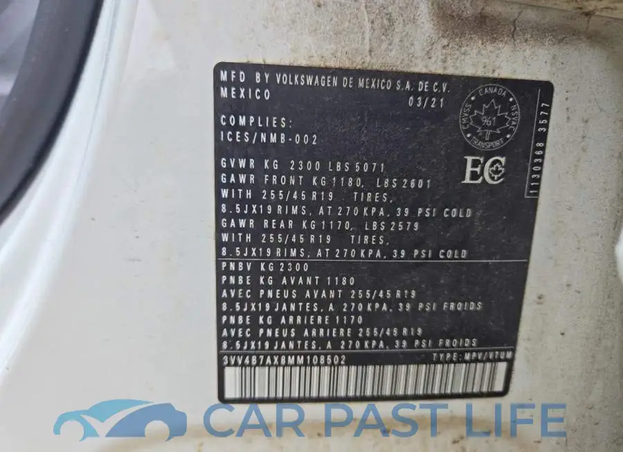 3VV4B7AX8MM108502# 12
