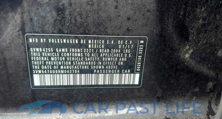 3VW547AU6HM043784# 12