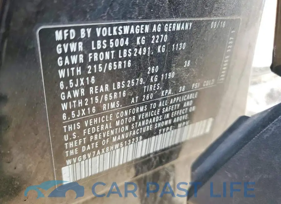 WVGBV7AX8HW513239# 12