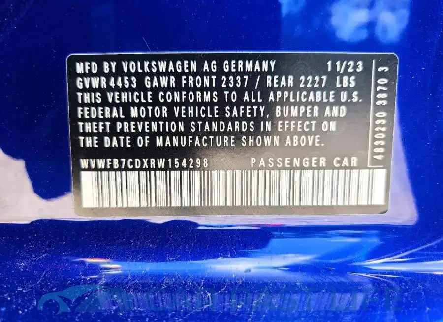 WVWFB7CDXRW154298# 12