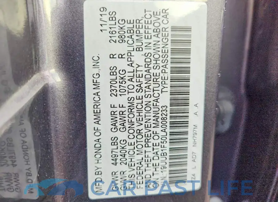 19UUB1F50LA008233# 12
