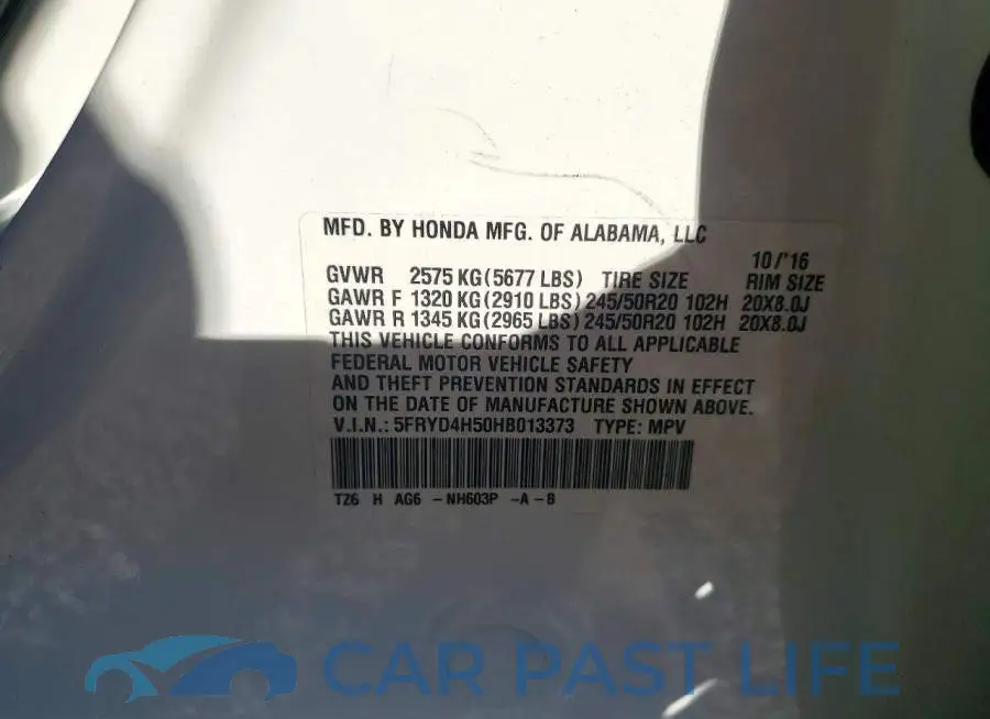 5FRYD4H50HB013373# 13
