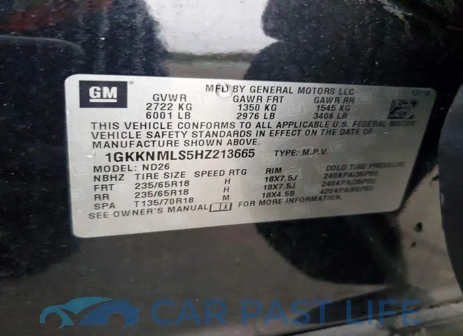 1GKKNMLS5HZ213665# 14