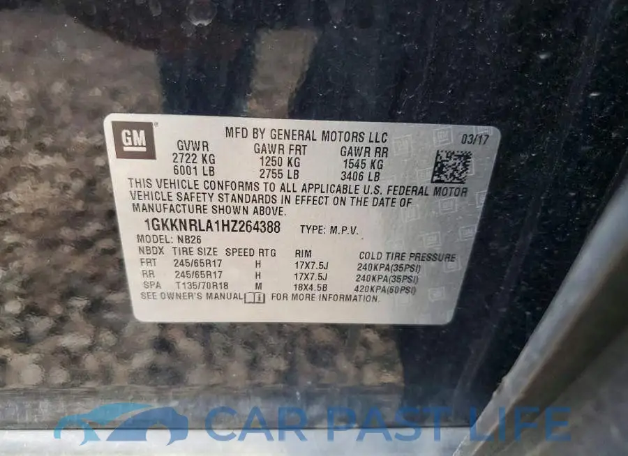 1GKKNRLA1HZ264388# 14