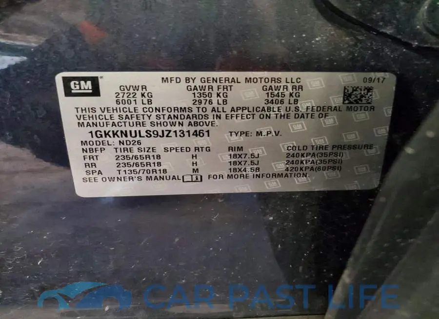 1GKKNULS9JZ131461# 14