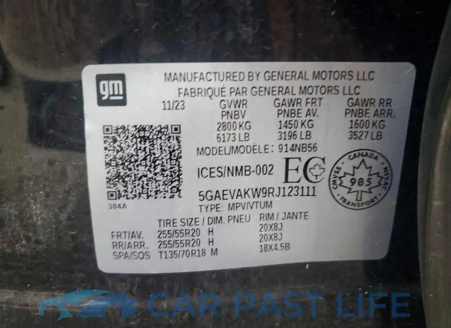 5GAEVAKW9RJ123111# 14