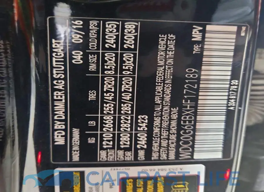 WDC0G6EBXHF172189# 13