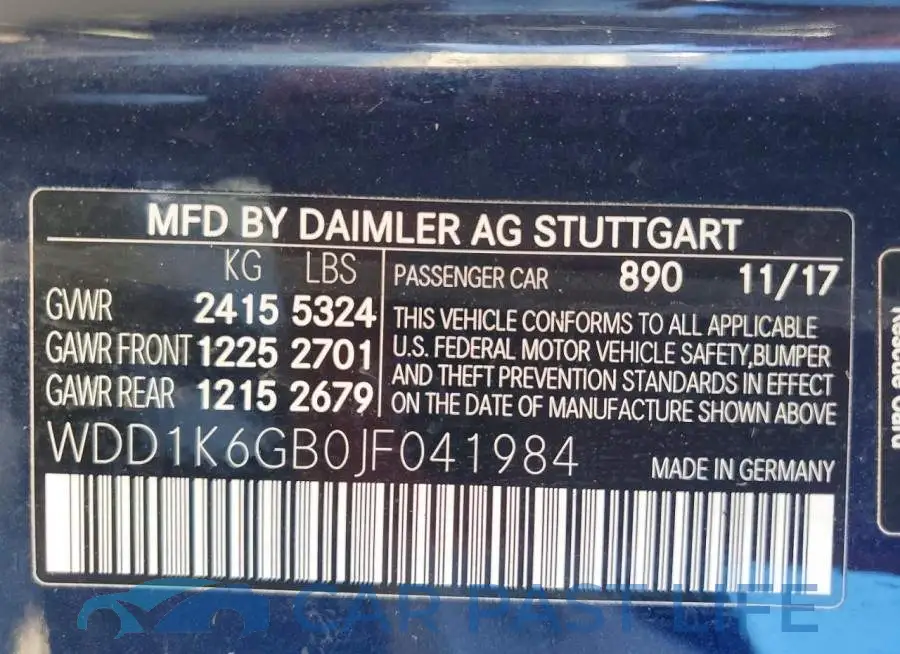 WDD1K6GB0JF041984# 12
