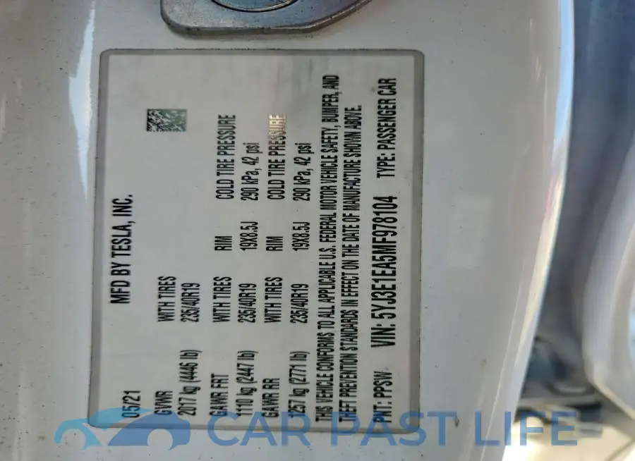 5YJ3E1EA5MF978104# 12