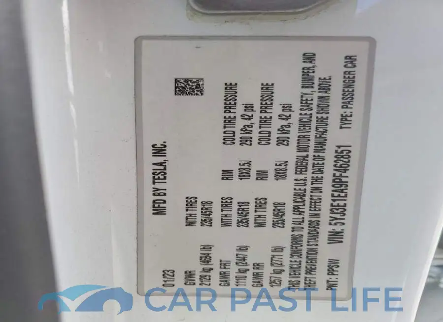 5YJ3E1EA9PF462851# 12