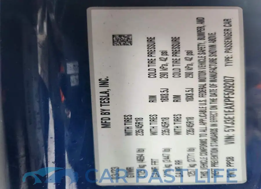 5YJ3E1EAXPF509207# 12