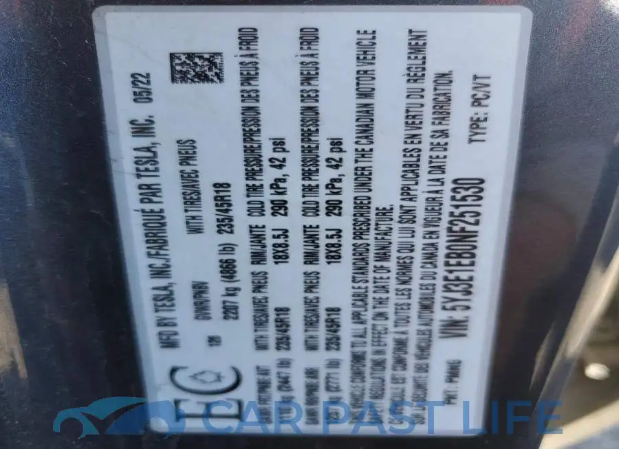 5YJ3E1EB0NF251530# 12