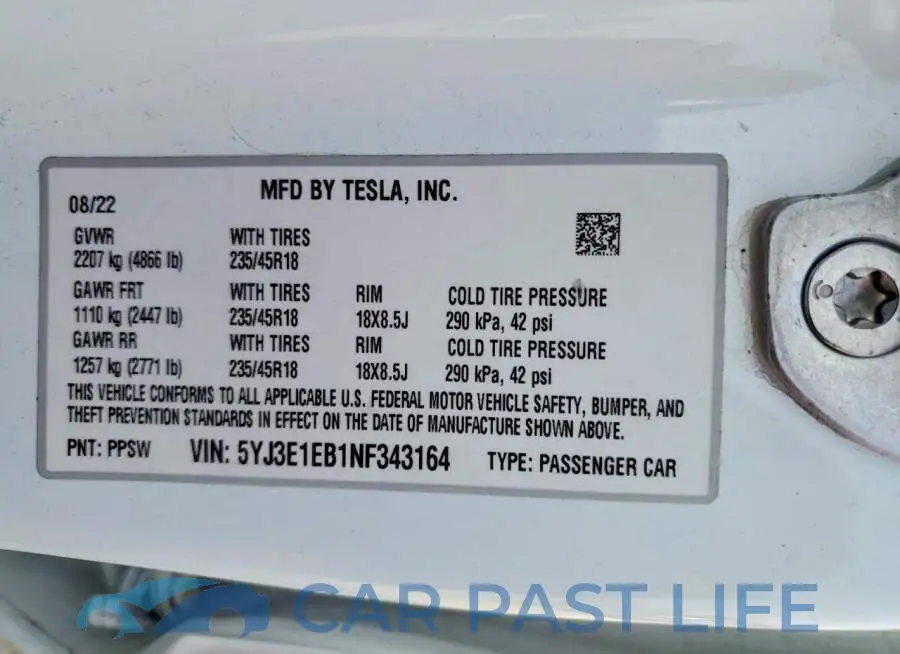 5YJ3E1EB1NF343164# 12