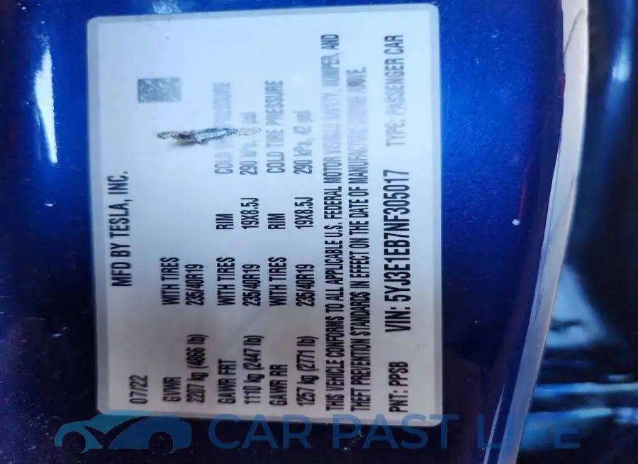 5YJ3E1EB7NF305017# 12
