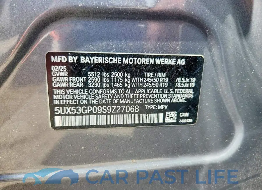 5UX53GP09S9Z27068# 12