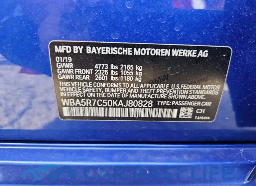 WBA5R7C50KAJ80828# 13
