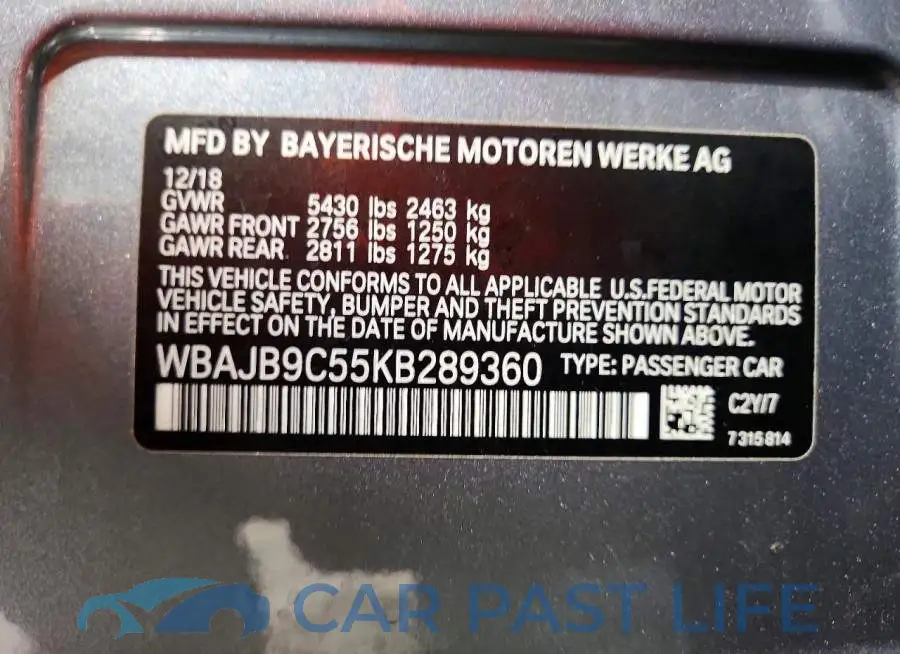WBAJB9C55KB289360# 12