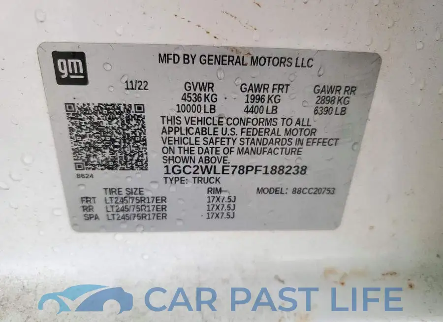 1GC2WLE78PF188238# 12