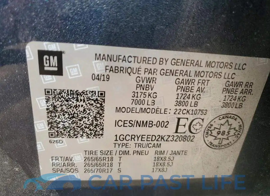 1GCRYEED2KZ320802# 12