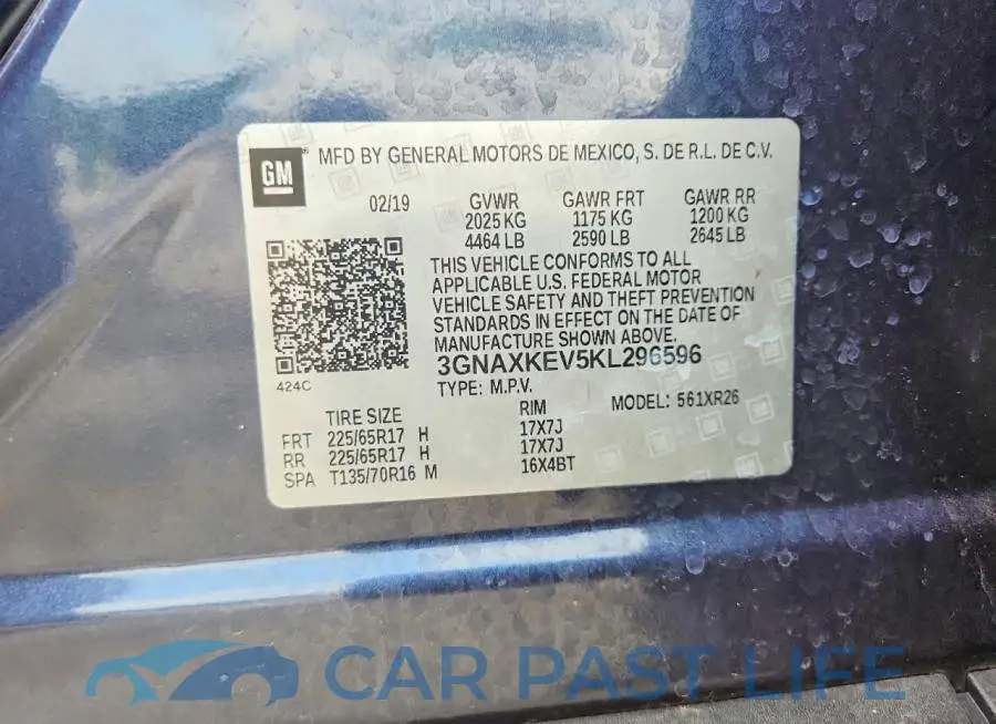 3GNAXKEV5KL296596# 12