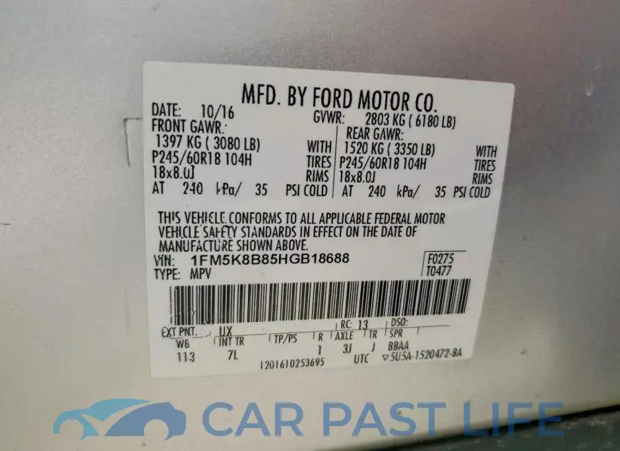 1FM5K8B85HGB18688# 13