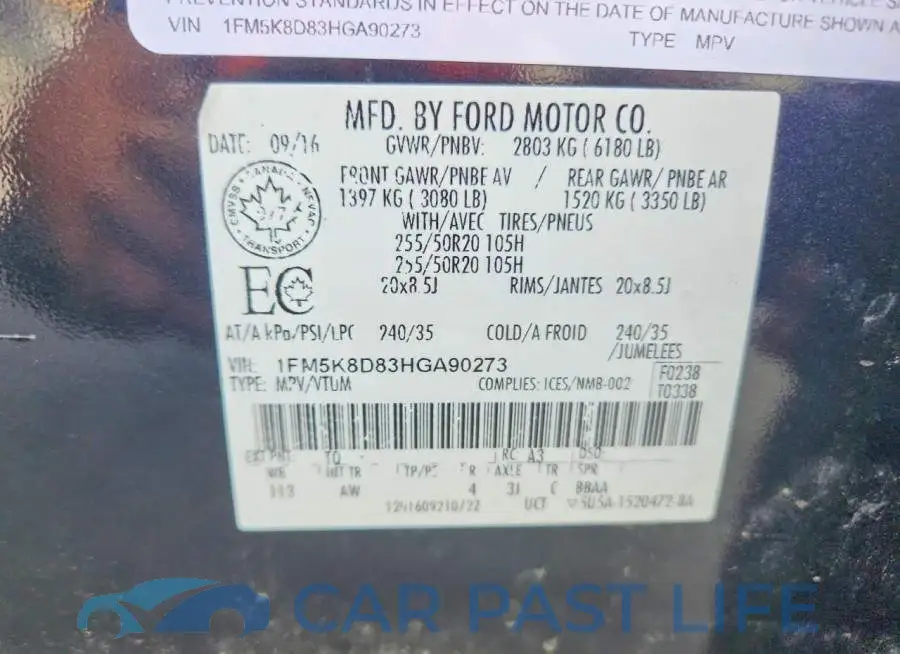 1FM5K8D83HGA90273# 14