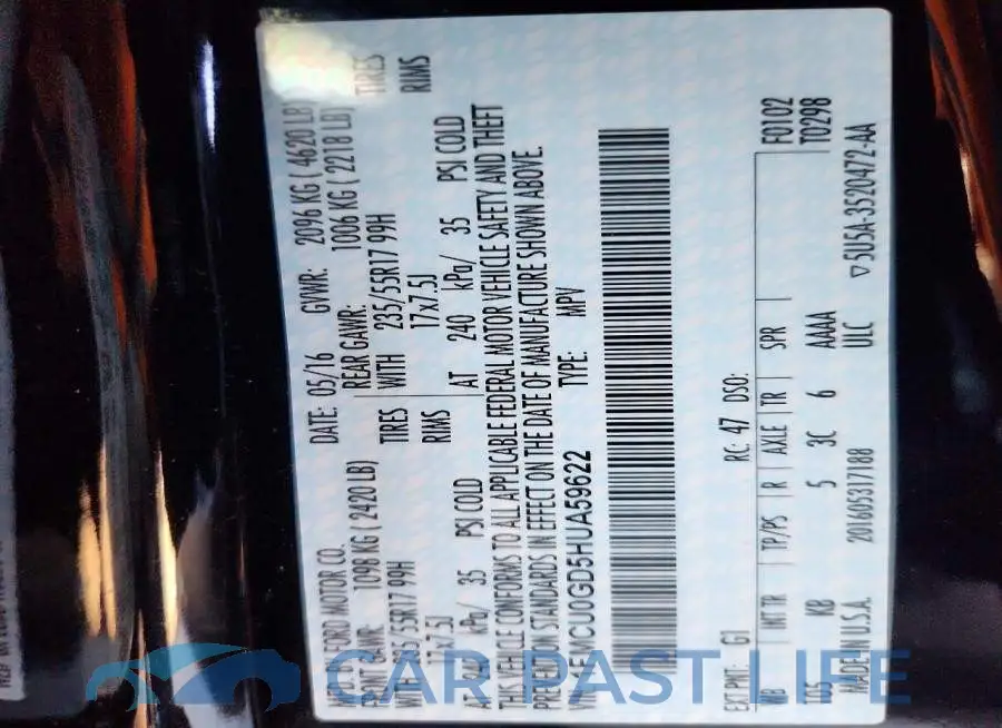 1FMCU0GD5HUA59622# 13