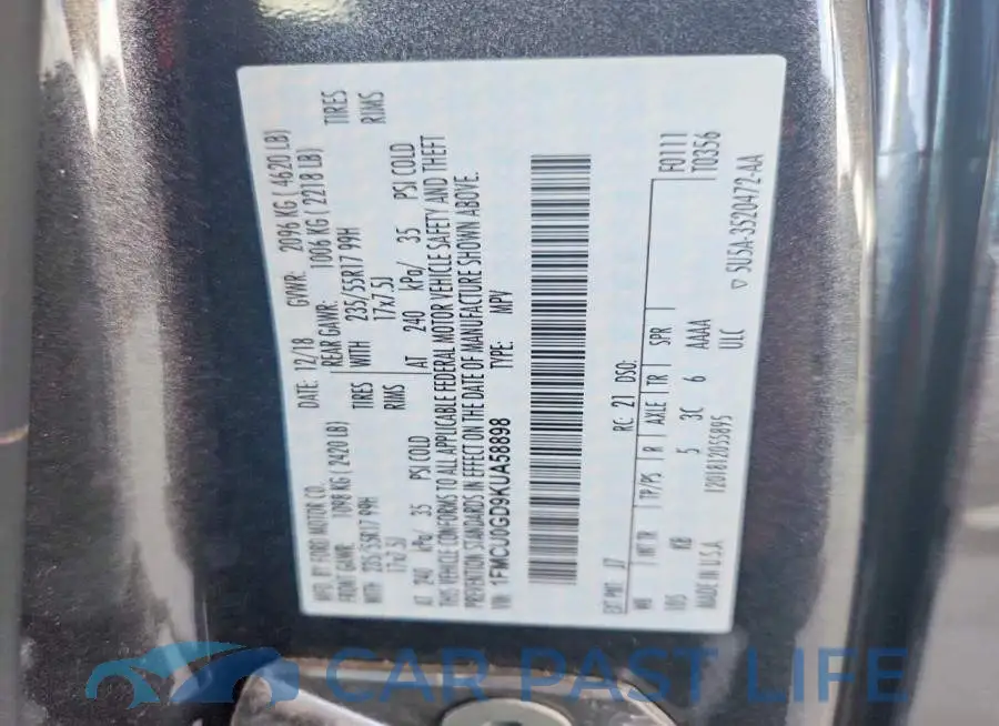 1FMCU0GD9KUA58898# 12