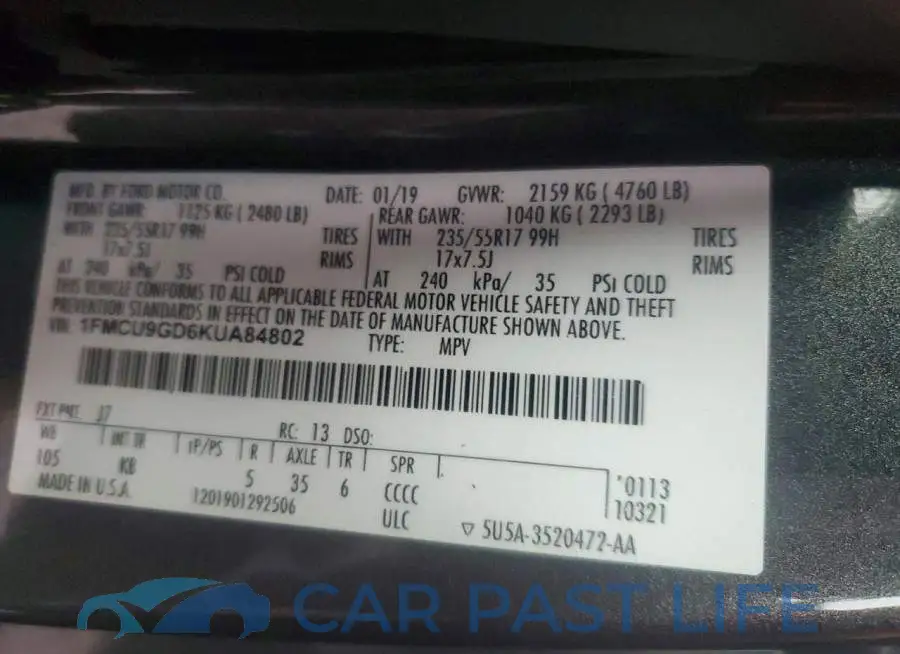 1FMCU9GD6KUA84802# 13