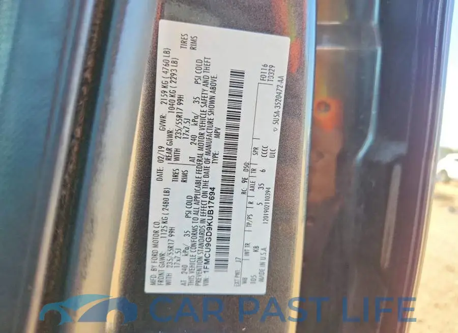 1FMCU9GD9KUB17694# 12