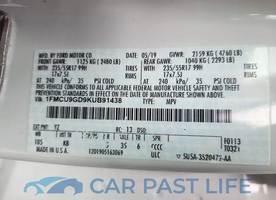 1FMCU9GD9KUB91438# 13