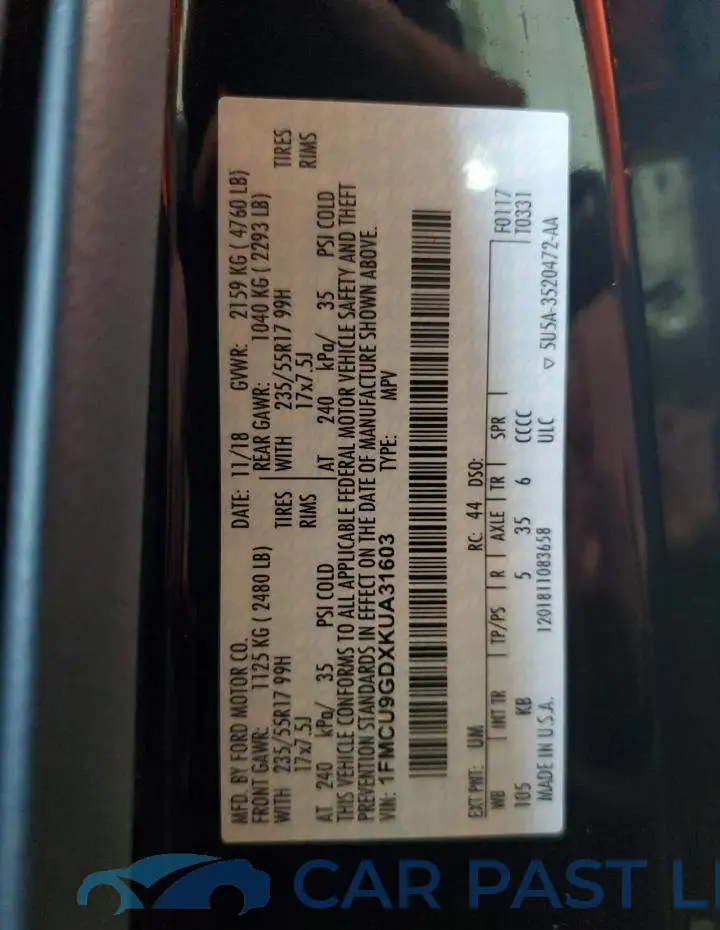 1FMCU9GDXKUA31603# 13