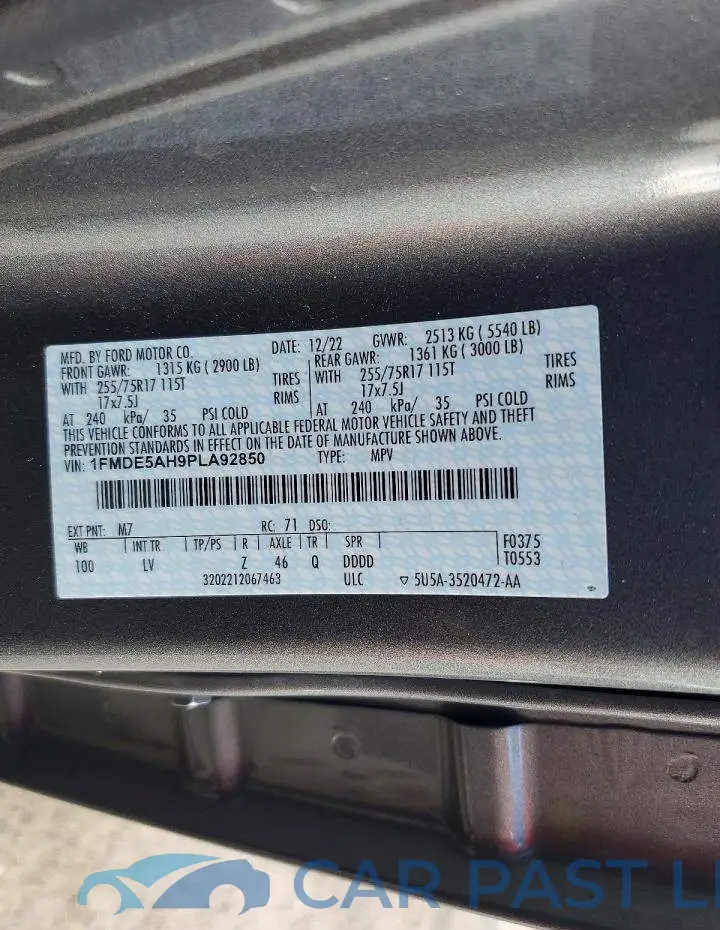 1FMDE5AH9PLA92850# 13