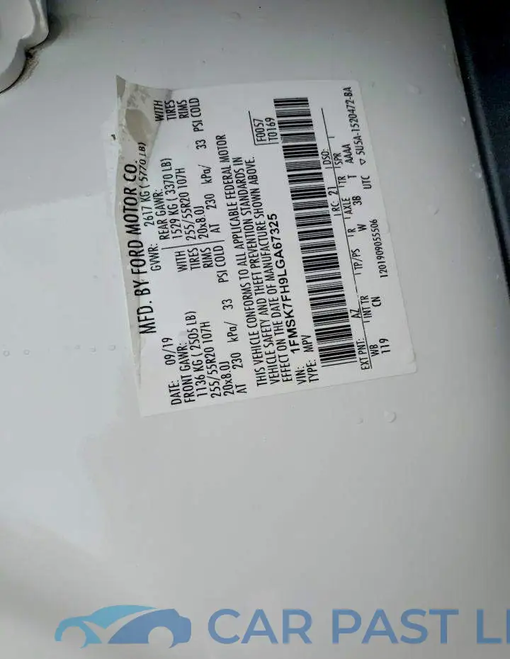 1FMSK7FH9LGA67325# 12