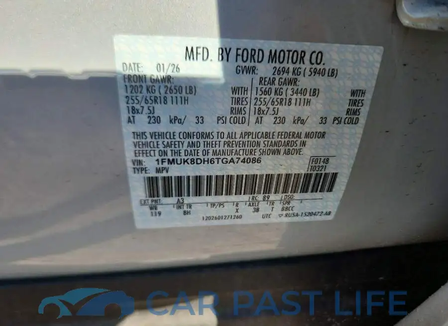 1FMUK8DH6TGA74086# 13