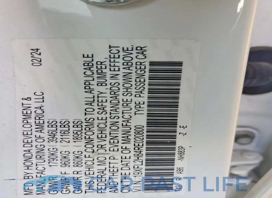 19XFL2H84RE020800# 12