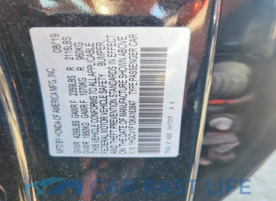 1HGCV1F10KA163847# 12