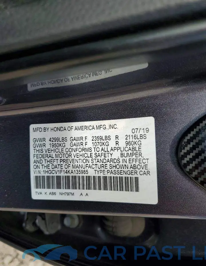 1HGCV1F14KA135985# 12