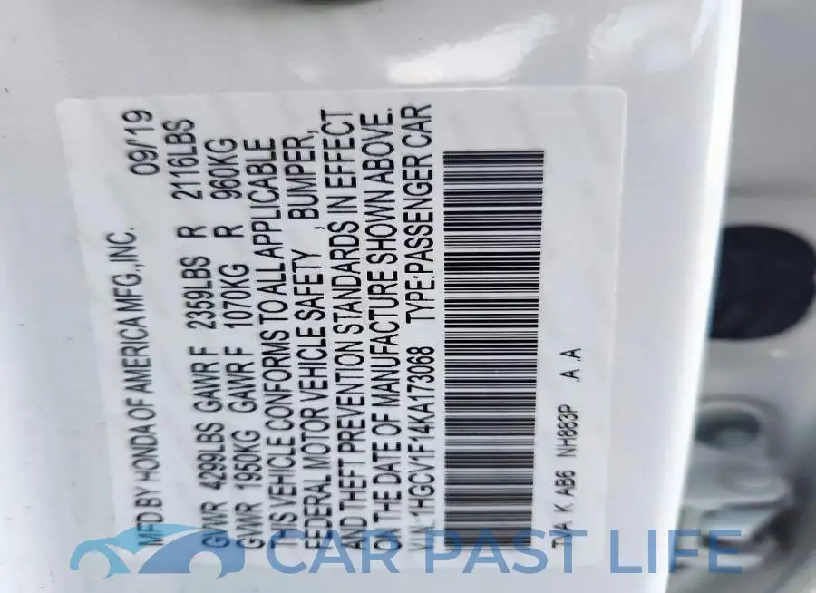 1HGCV1F14KA173068# 12